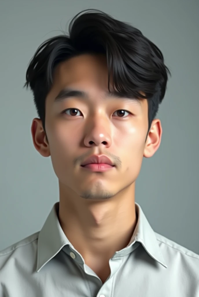 A 22 year old boy take a passport picture