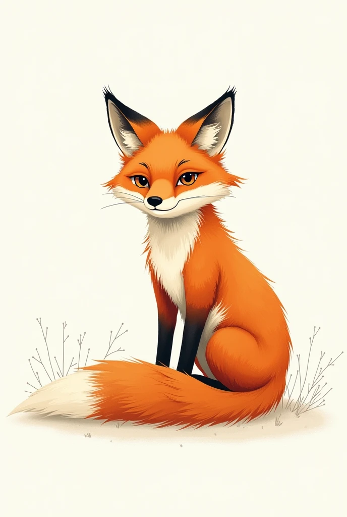 (illustration), red fox, pale colors, faint and rough scribble lines, melancholic white background, adult drawing, realisitic, 2d, without much finishing, no rendering