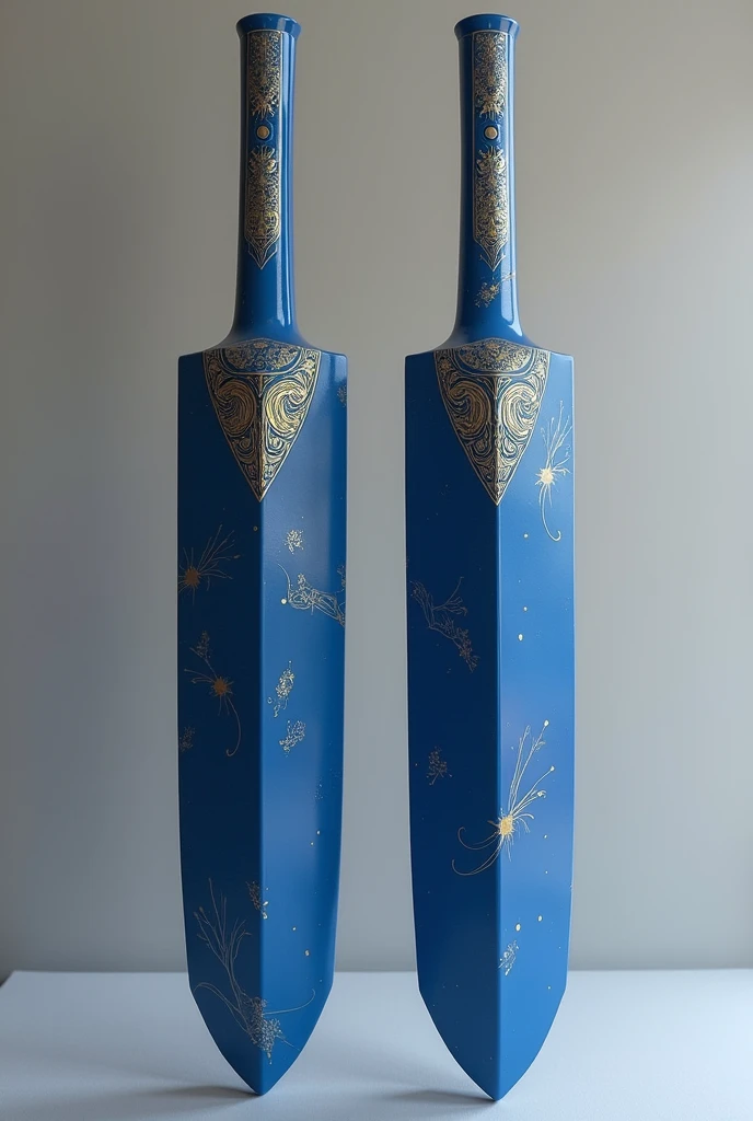 two tonfas in blue with gold details