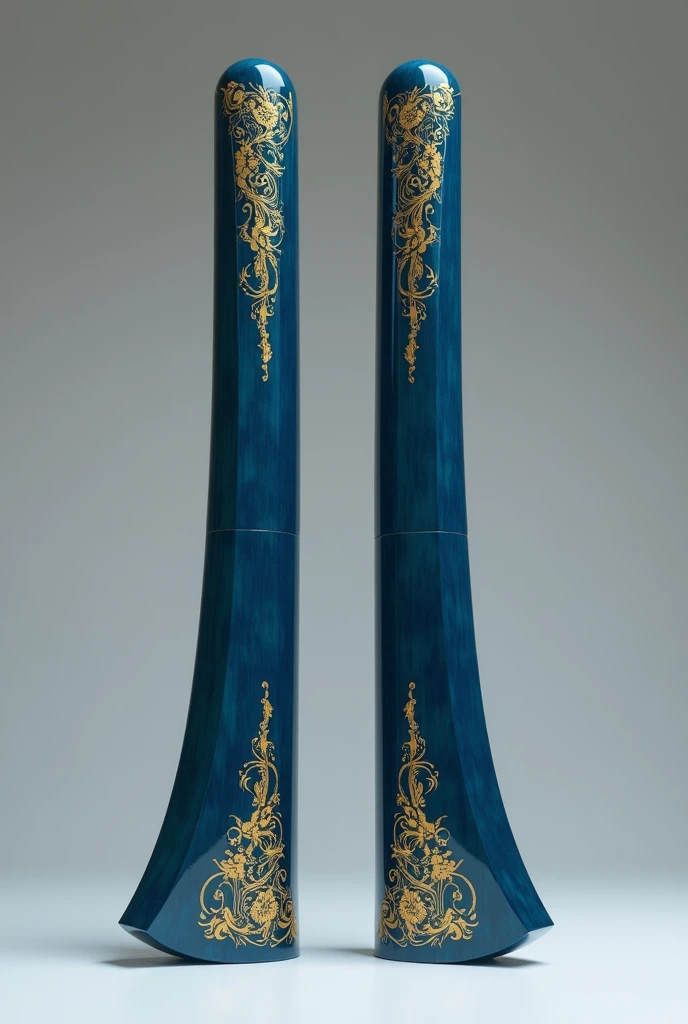 two tonfas in blue with gold details