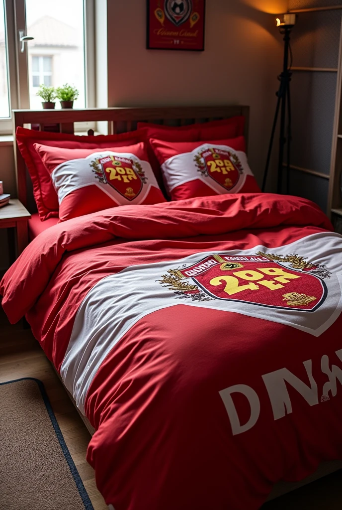 a bed decorated with the Dinamo Bucharest team