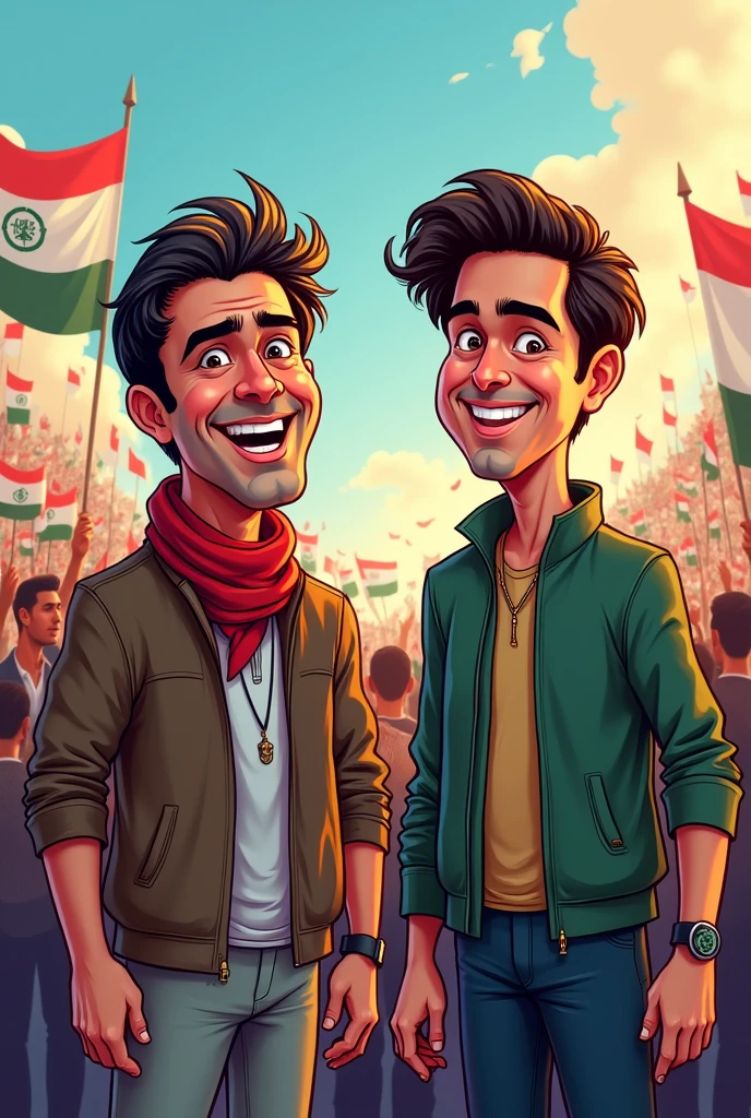 Create a imran khan 4k cartoon and stand with manzeer pastheen 
