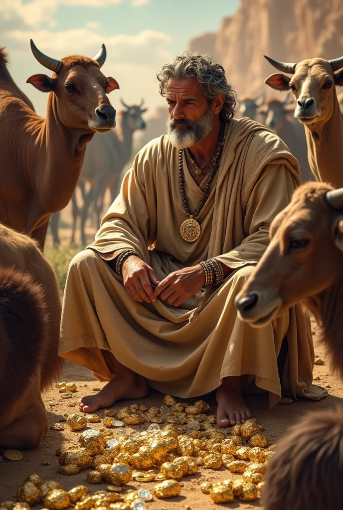 Draw me Abraham's servant Eliazer with his riches (cattle, camels, air, the payment, etc.) in ancient times, He was the one who managed his wealth., as administrator. Eliazer has to be sitting with all the riches