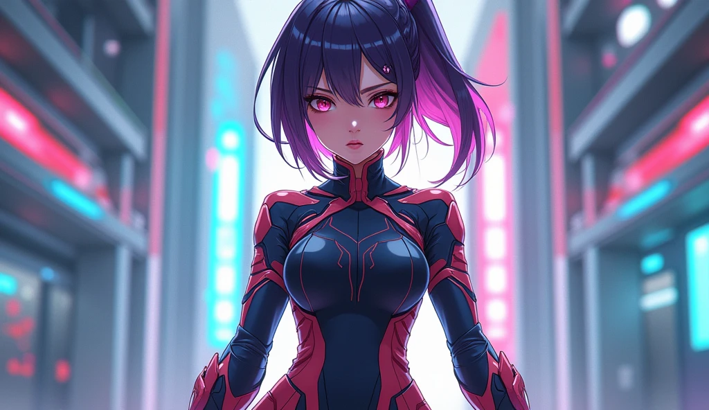 anime, , futurist, uniforme escolar futurist, big breasts, defiant attitude