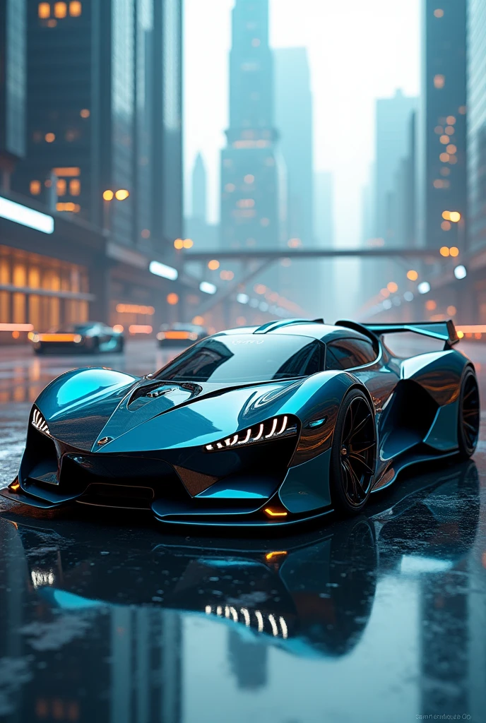  Black-cyan futuristic hypercar with a unique design never created before 