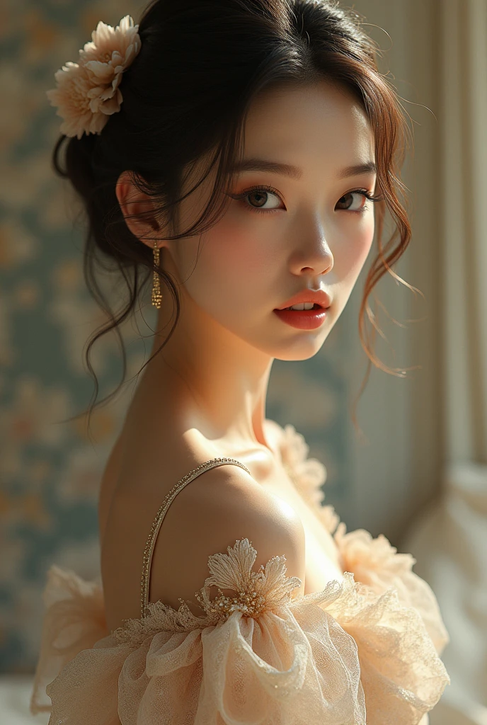Woman in delicate clothing 18k