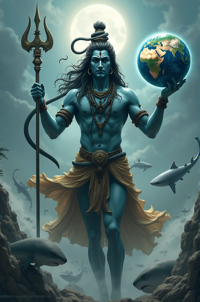 Shankar Bhagwan ke Gale Mein saamp Aur gun bahut Sare Shark aur Hath mein bahut bada Chattan uthate Hue aur dusre Hath Mein Trishul aur Barman ki puri Prithvi Ek Hath Mein uthate hue