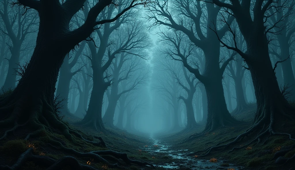 A very dark forest background for an RPG game