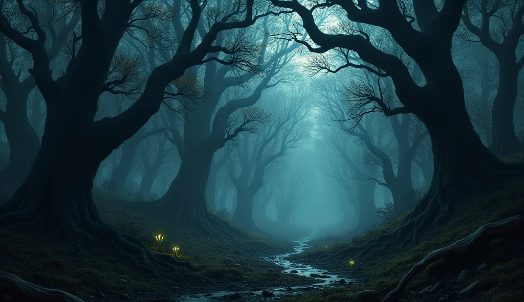 A very dark forest background for an RPG game