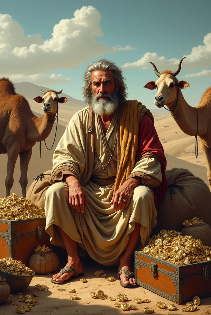 Draw me Abraham&#39;s servant Eliazer with his riches (camels, sheep, oxen, air, the payment, etc.) in ancient times, He was the one who managed his wealth., as administrator. Eliazer has to be sitting with all the riches 