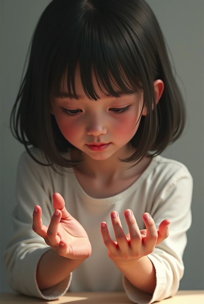 A girl see her hands
