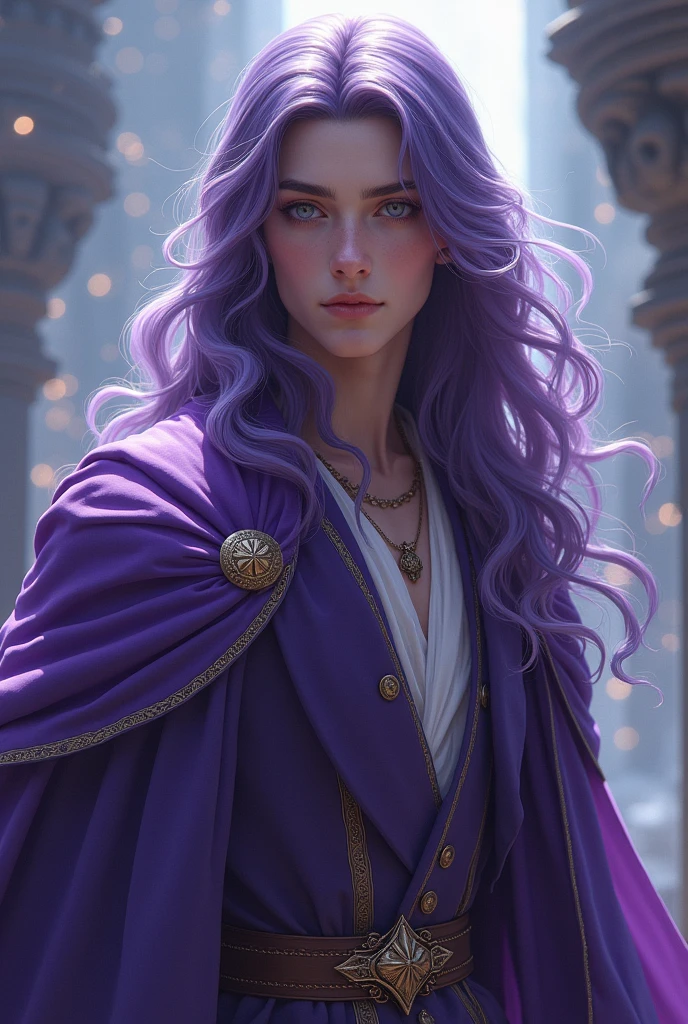 a young man in his twenties, he is from fantasy world, he is king of life , he is tall and skinny but very athletic, he has long ametis hair and deep white eyes, he’s race is white, he is handsome, very beautiful, baby face, breathtaking beautiful he is real king amazing and brave, strong masculine, angel beauty