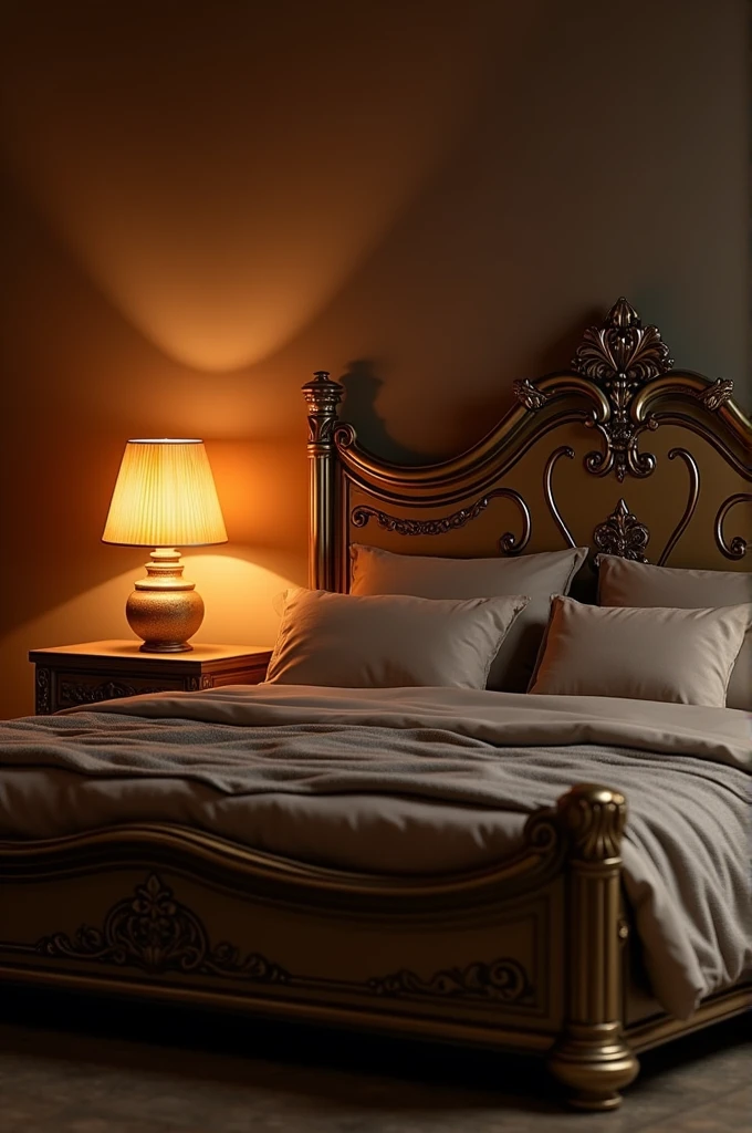 Bronze bed with lamp
