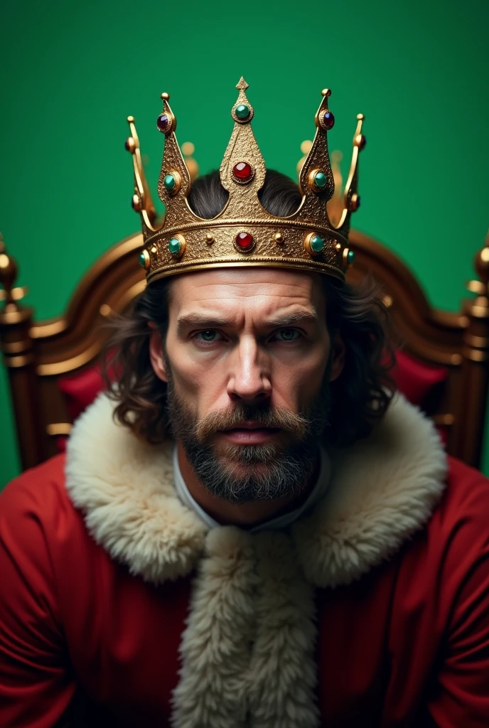 A King, head top viewed , plain green screen background
