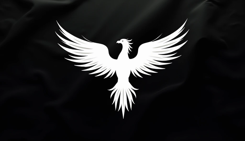 A black flag with a simply designed white phoenix rising up in the middle of the flag