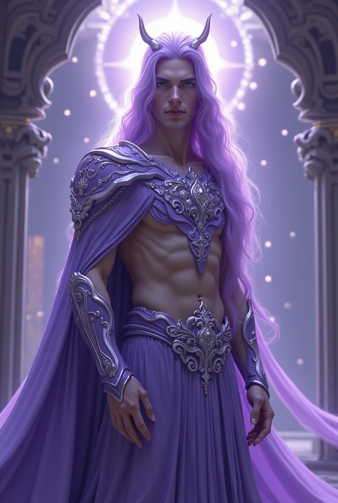 a young man in his twenties, he is from fantasy world, he is king of life , he is tall and skinny but very athletic, he has long ametis hair and deep white eyes, he’s race is white, he is handsome, very beautiful, , breathtaking beautiful he is real king amazing and brave, strong masculine man, angel beauty