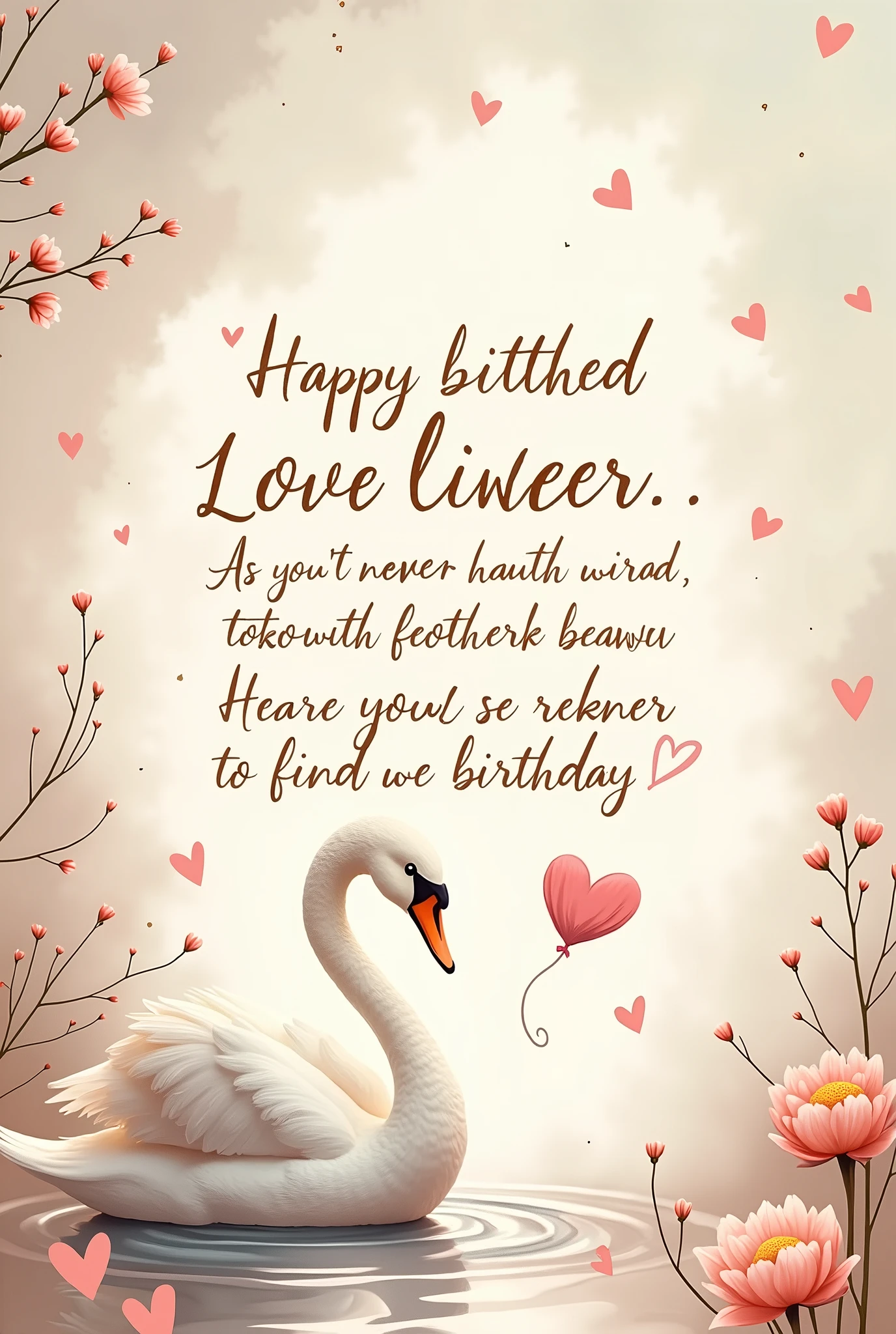 A love letter saying " Happy Birthday Amitaro! I love you so much ❤️🦢" 