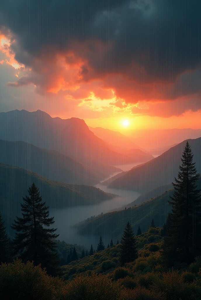 Landscape sunset clouds rain ultra hd