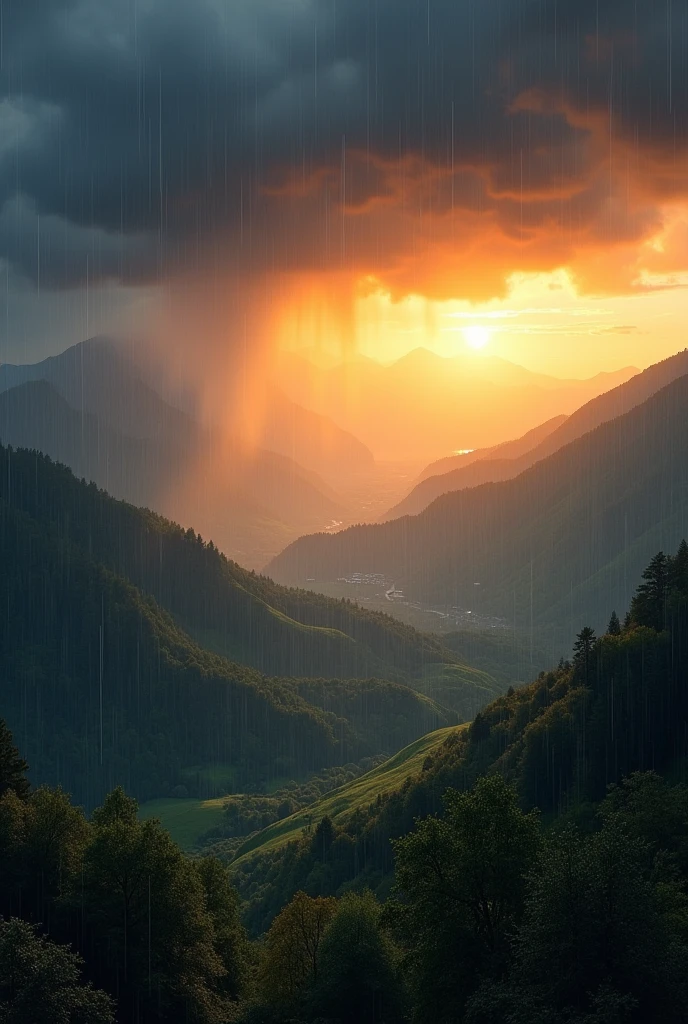 Landscape sunset clouds rain ultra hd