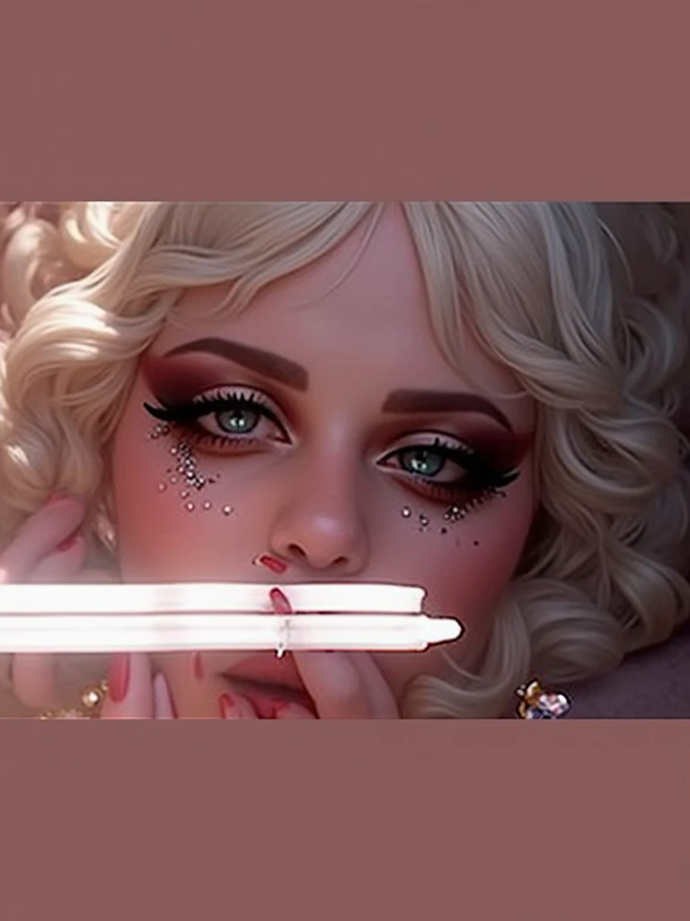 Pornstar with seductive face makeup, realistic, breast enlargment with deep cleavege