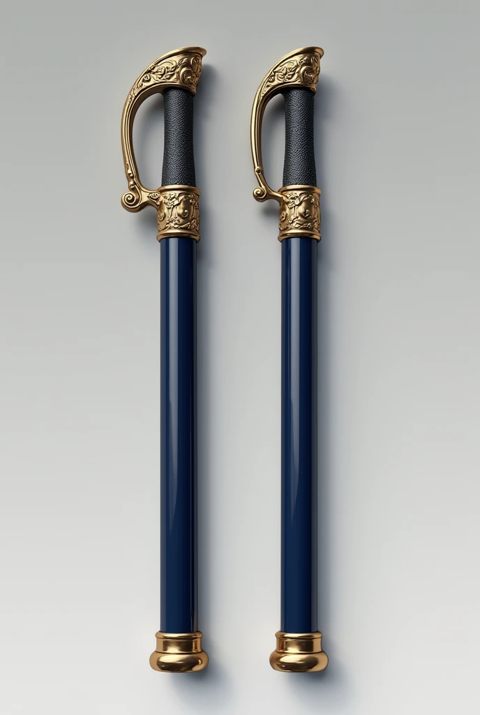 two police batons with a medium-sized handle on the side in blue with gold details