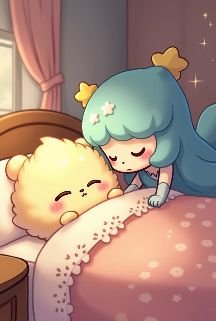 Fluffle Puff Bed Sleeping:*😴Zzzzzzzzzzzzzzzzzzzzzzzzzzzzzz* and Queen Chryasils:GoodNight Fluffle Puff i Love You GoodBye!!!!!!