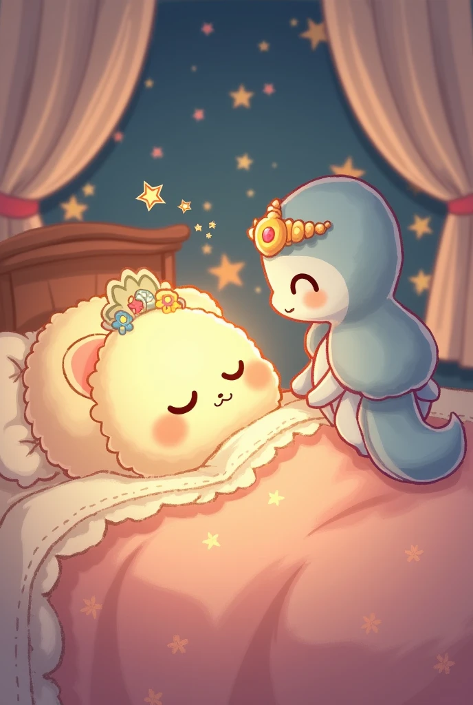 Fluffle Puff Bed Sleeping:*😴Zzzzzzzzzzzzzzzzzzzzzzzzzzzzzz* and Queen Chryasils:GoodNight Fluffle Puff i Love You GoodBye!!!!!!