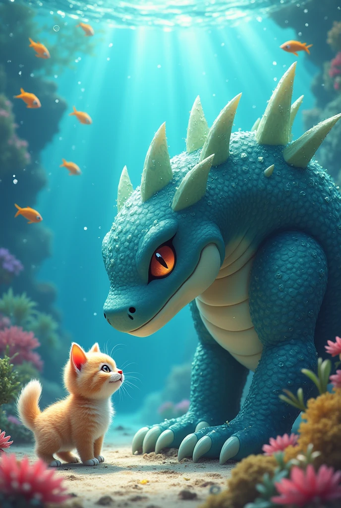 Kitten eating a water groudon