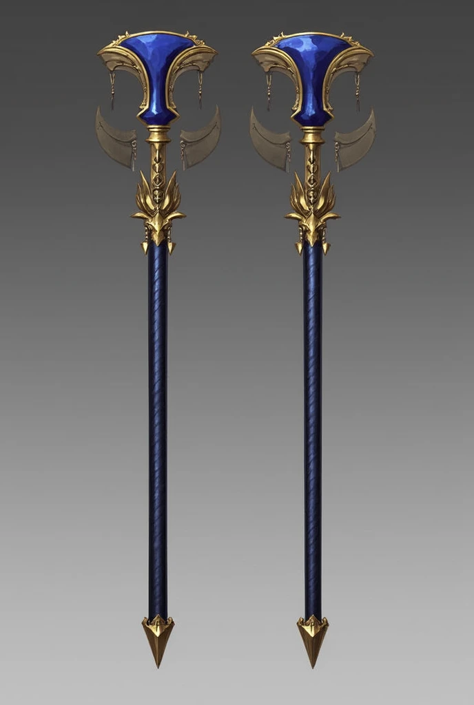 two sticks with medium-sized handles on the side in blue with gold details