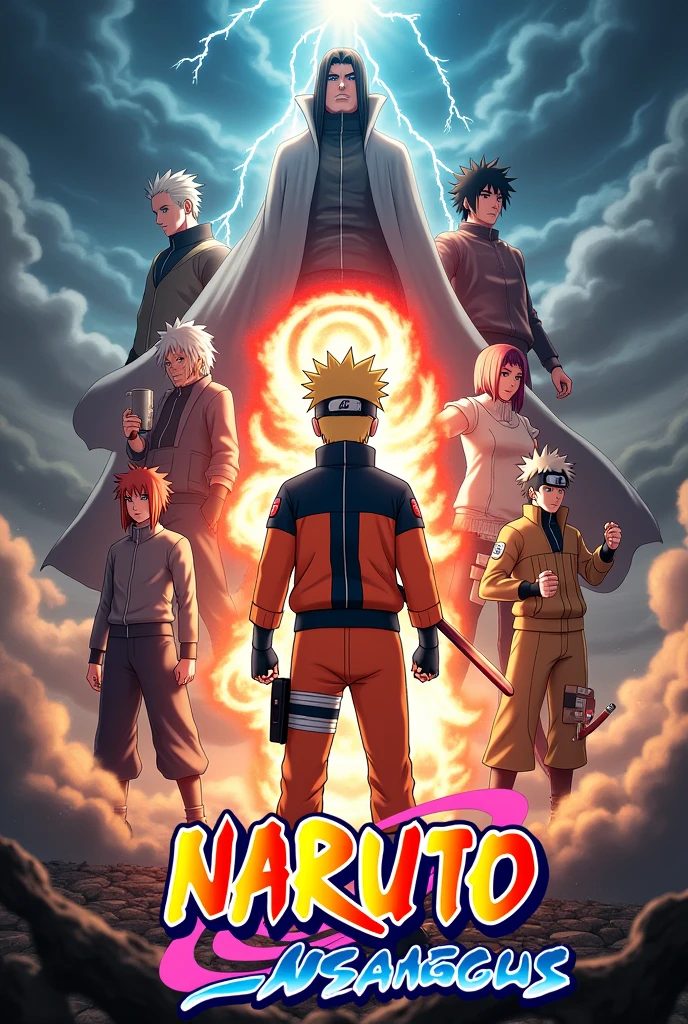 To create a striking poster featuring all the important characters from *Naruto*, consider the following detailed prompt:
**Design a dynamic poster that showcases the key characters from *Naruto* in a grand, epic composition.**
1. **Central Figure**: Place Naruto Uzumaki in his iconic Sage of the Six Paths mode or in his final battle form at the center, emanating a powerful aura with swirling Rasengan or Kurama’s chakra surrounding him. This emphasizes his role as the protagonist and the ultimate hero.
2. **Top Tier**: Position Sasuke Uchiha and Sakura Haruno prominently around Naruto. Sasuke should be depicted in his powerful forms, like the Rinnegan or with his Susanoo activated. Sakura could be shown in a strong stance, perhaps performing a devastating punch or medical jutsu.
3. **Middle Tier**: Include other significant characters such as Kakashi Hatake, Jiraiya, and Tsunade Senju. Kakashi can be depicted with his Sharingan activated, Jiraiya in Sage Mode, and Tsunade showcasing her superhuman strength.
4. **Background**: Create a backdrop of a dramatic, swirling energy field or a stylized depiction of Konoha with a blend of stormy skies, lightning, and vibrant colors to enhance the epic feel of the poster.
5. **Supporting Characters**: Arrange additional key figures like Hinata Hyuga, Shikamaru Nara, and Gaara around the edges, in dynamic poses or action stances that reflect their strengths and roles in the series.
6. **Text**: At the top, add the title “Naruto: Legends of the Ninja World” in bold, striking font. Include a tagline at the bottom like “The Journey, The Battles, The Heroes” to capture the essence of the series.
Use vibrant colors, dramatic lighting, and detailed illustrations to ensure that the poster conveys the grandeur and energy of *Naruto*, making it visually engaging and impactful.