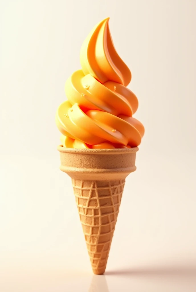 A cone of Italian ice cream flavored with papaya and condensed milk, com o fundo branco 