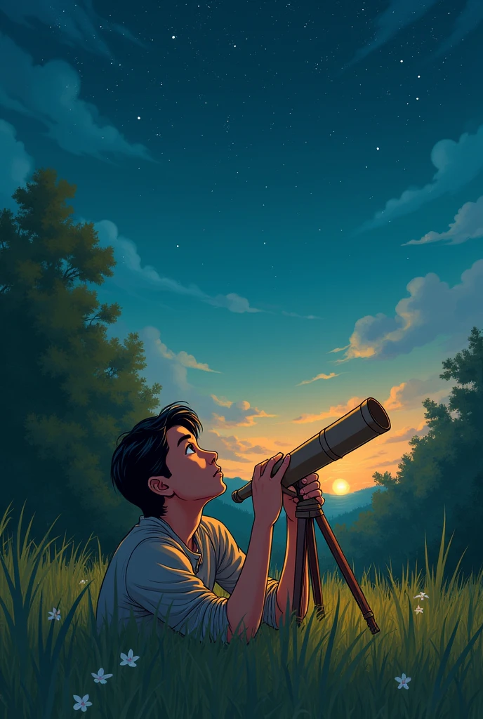 Tomás was one of those who spent hours looking at the sky. each and every day, at dusk, he lay down on the grass in his backyard, with a makeshift telescope he had made from a cardboard tube and an old lens. He loved to gaze at the stars and dream of distant planets..