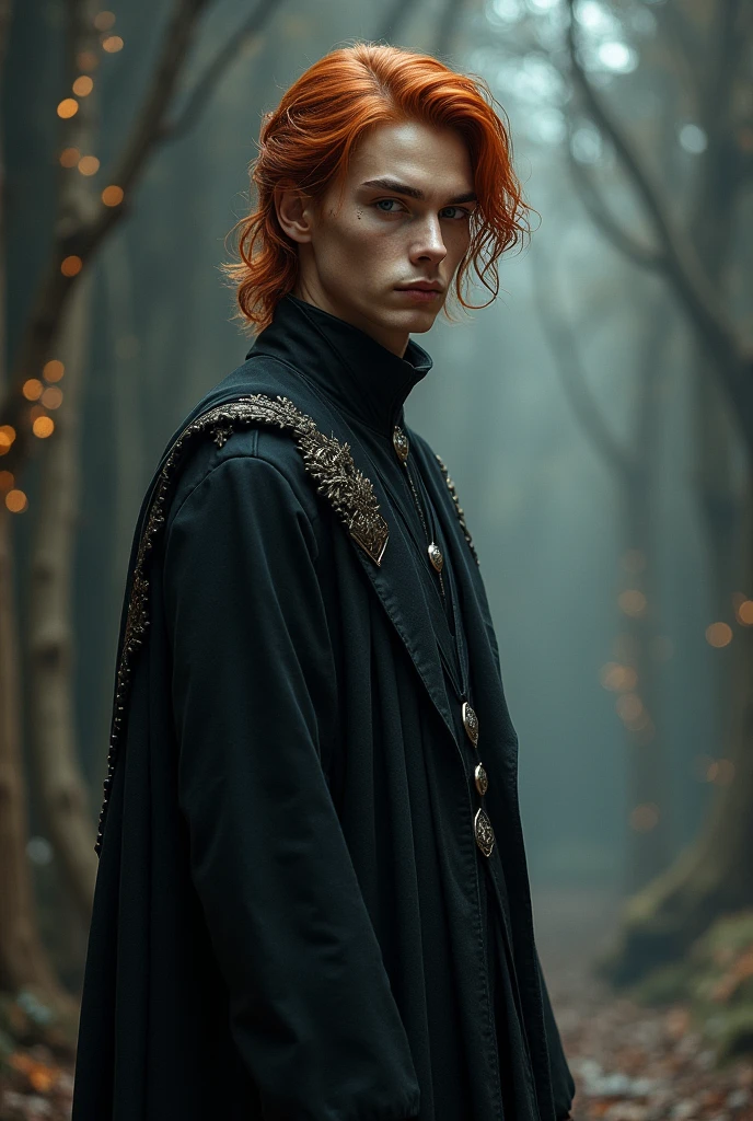 a young man in his twenties, he is from fantasy world, he is king of death, he is tall and skinny but very athletic, he has middle lenght dark red hair and deep jet black eyes, he’s race is white, he is handsome, very beautiful, , breathtaking beautiful he is real king amazing and brave, strong masculine man, angel of death beauty, sexy