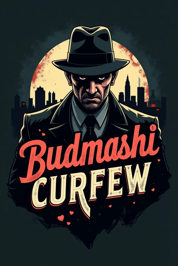 Create a logo of BUDMASHI CURFEW name with gangster pic