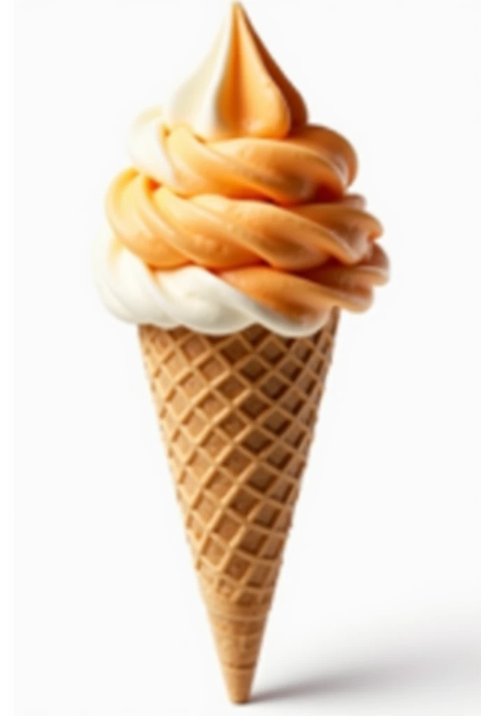 A traditional Italian ice cream cone with papaya and condensed milk flavors, with a white background without any contrast