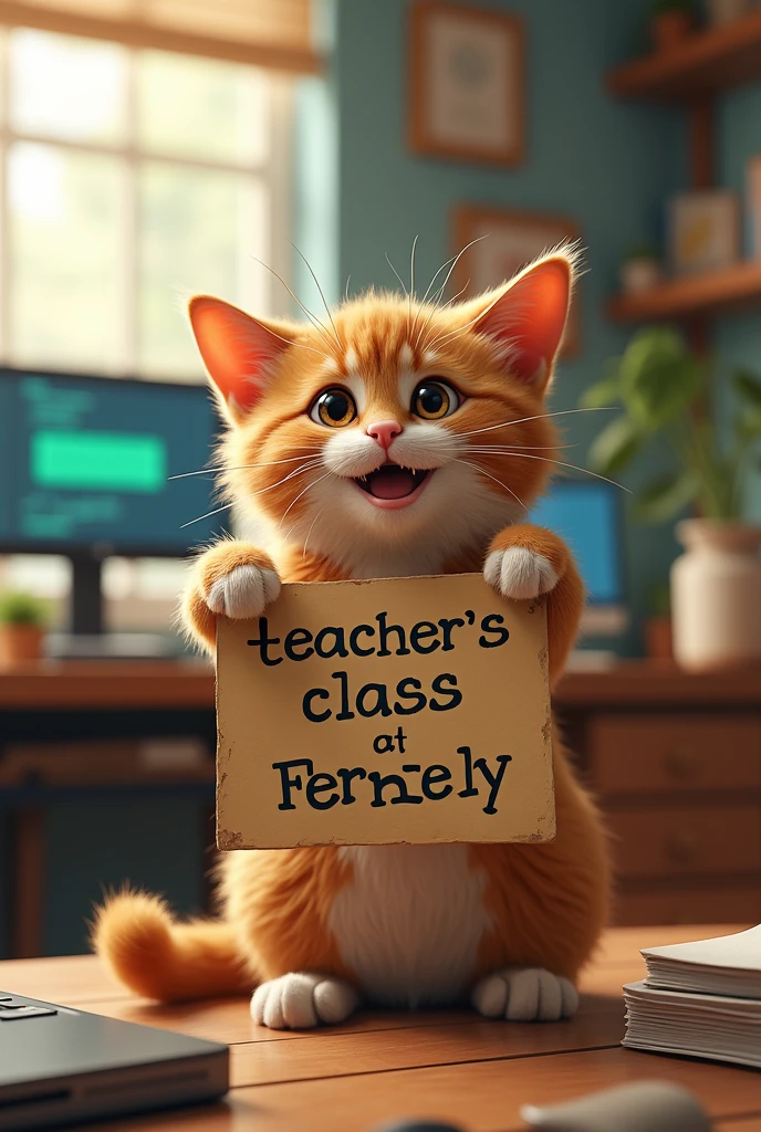 cat holding a sign that says "Teacher's class @Fernely" and Computer Programming