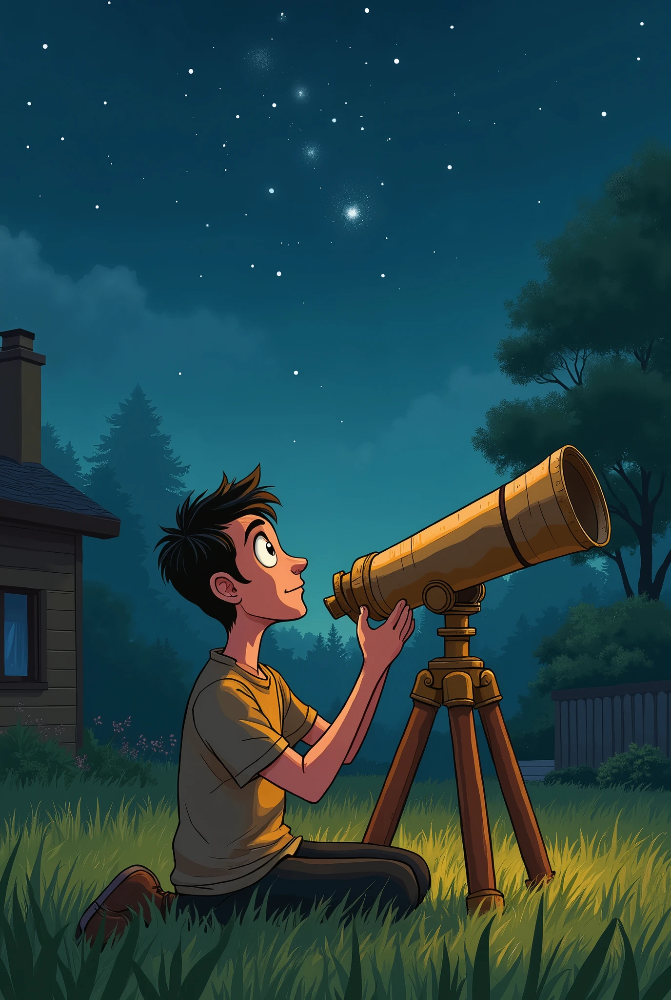 Tomás was one of those who spent hours looking at the sky. each and every day, at dusk, he lay down on the grass in his backyard, with a makeshift telescope he had made from a cardboard tube and an old lens. He loved to gaze at the stars and dream of distant planets.. 