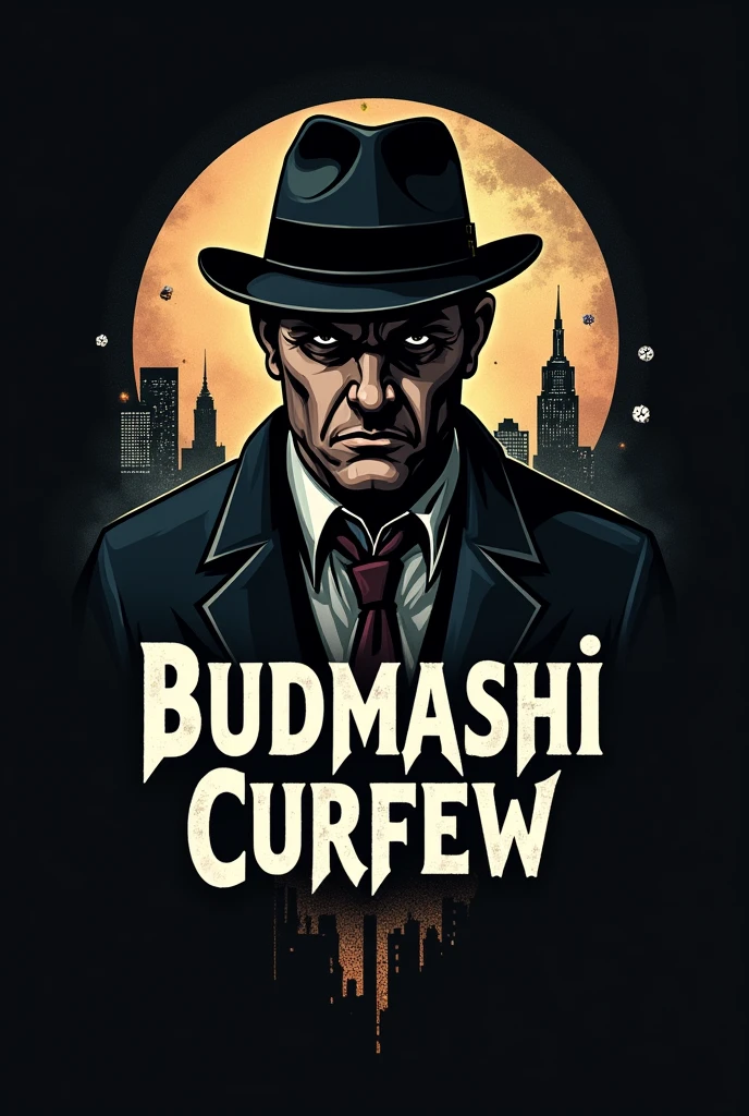 Create a logo of BUDMASHI CURFEW name with gangster pic