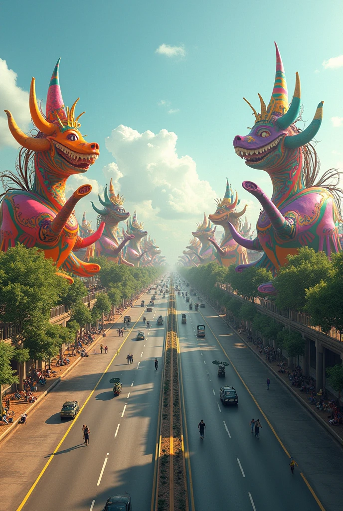 Barranquilla Carnival in a highway area without companions without dancers with floats