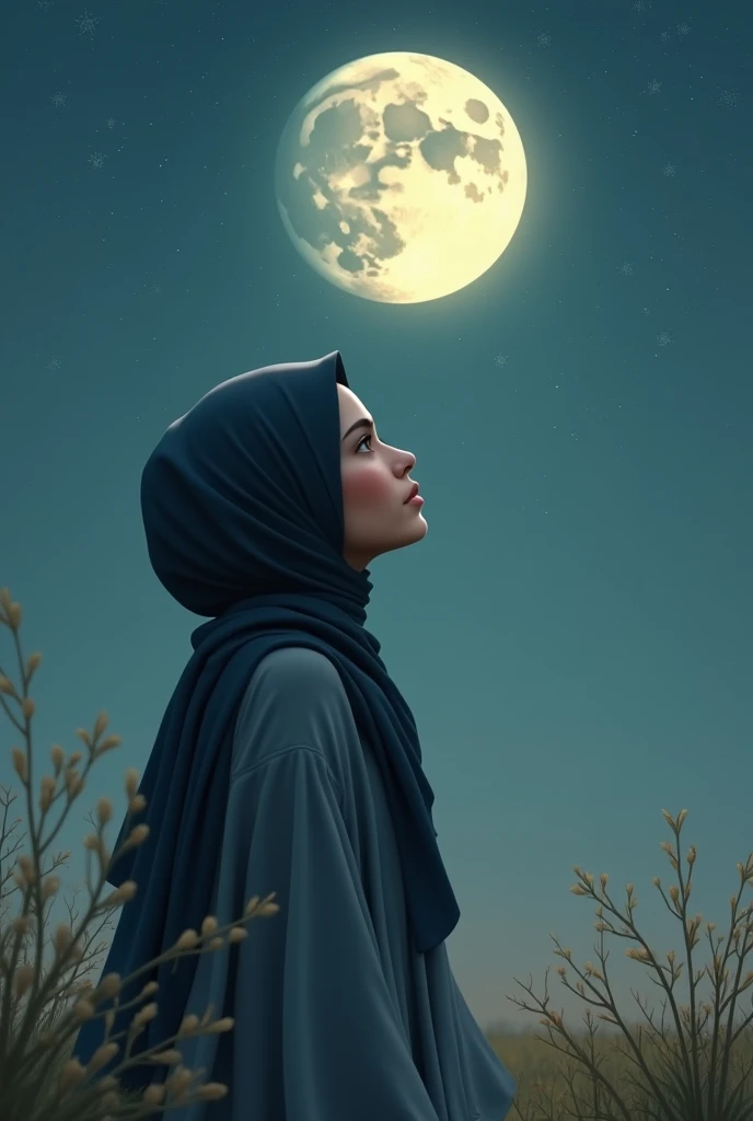 Hijab girl looking at the moon