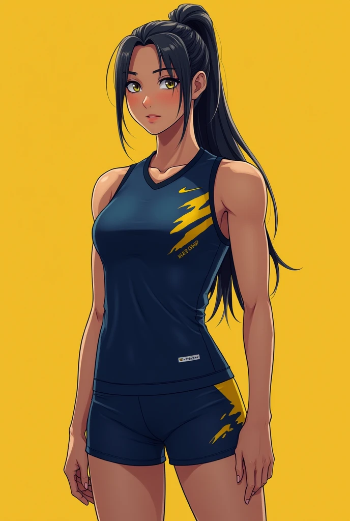 You could make a sleeveless volleyball uniform, that has the dark blue and yellow color
