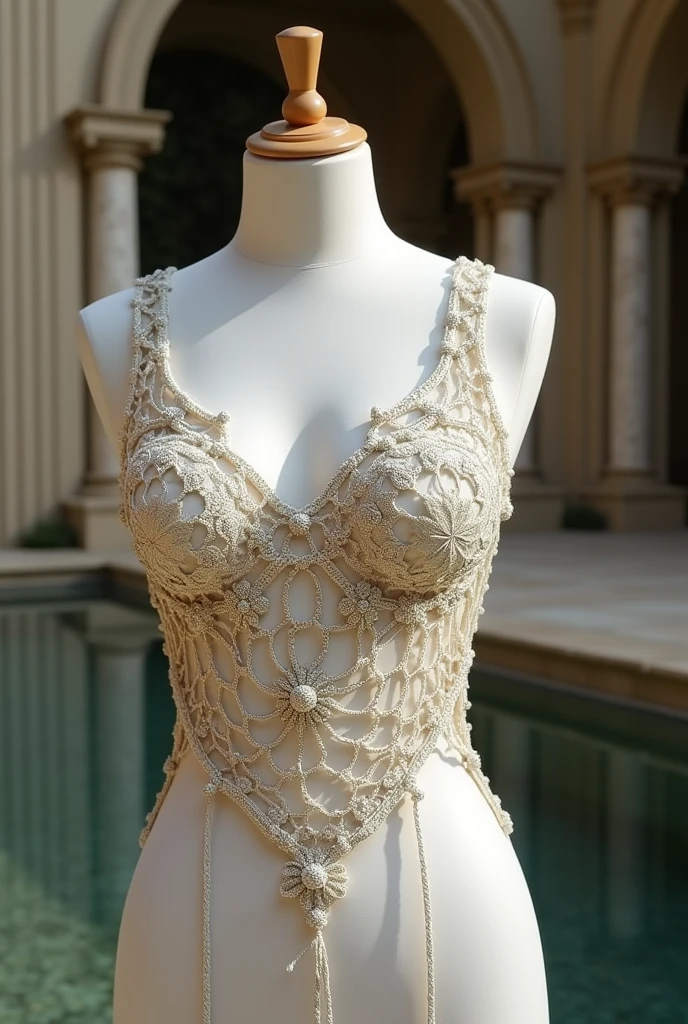 Crochet top inspired by Aphrodite, the Greek goddess of love and beauty, easy to do and on a mannequin, torso only