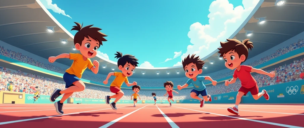 Children at the Olympics , leaves the center of the image emptier 