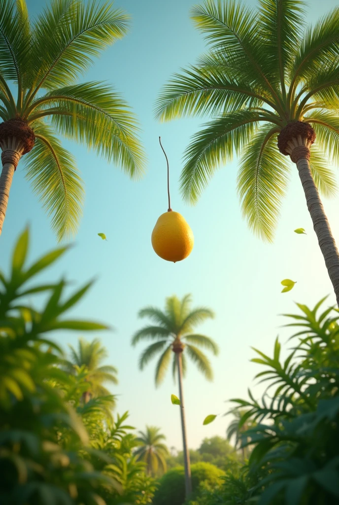 Beautiful view of ripe palm falling from the trees