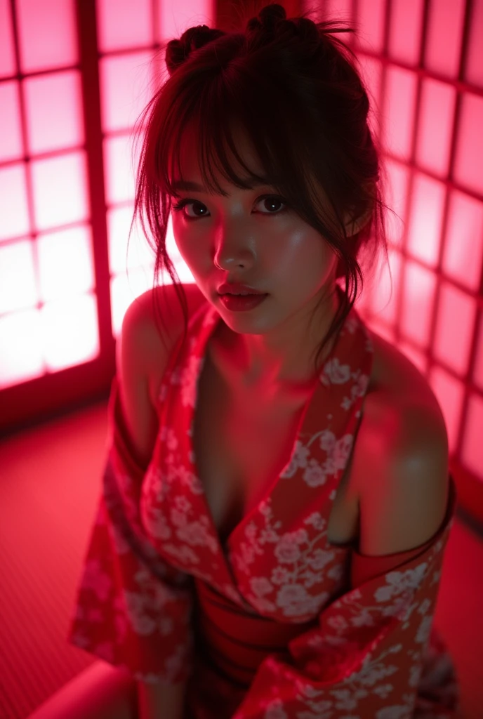 of the highest quality, masutepiece, Ultra High Resolution, (Photorealistic: 1.4), Raw photo, 1 girl, light brown hair, Bob Hair, Glossy skin, Wet body, Dramatic Lighting, Full body, Big, 28 year old Japanese woman, masutepiece,