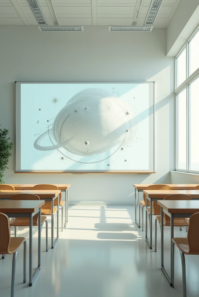 Classroom with realistic surreal whiteboard