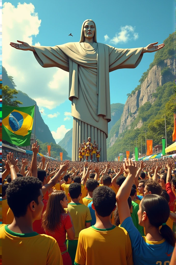 Brazilian people at Christ the Redeemer, carneval, soccer, Brazil&#39;s flag, traverser 