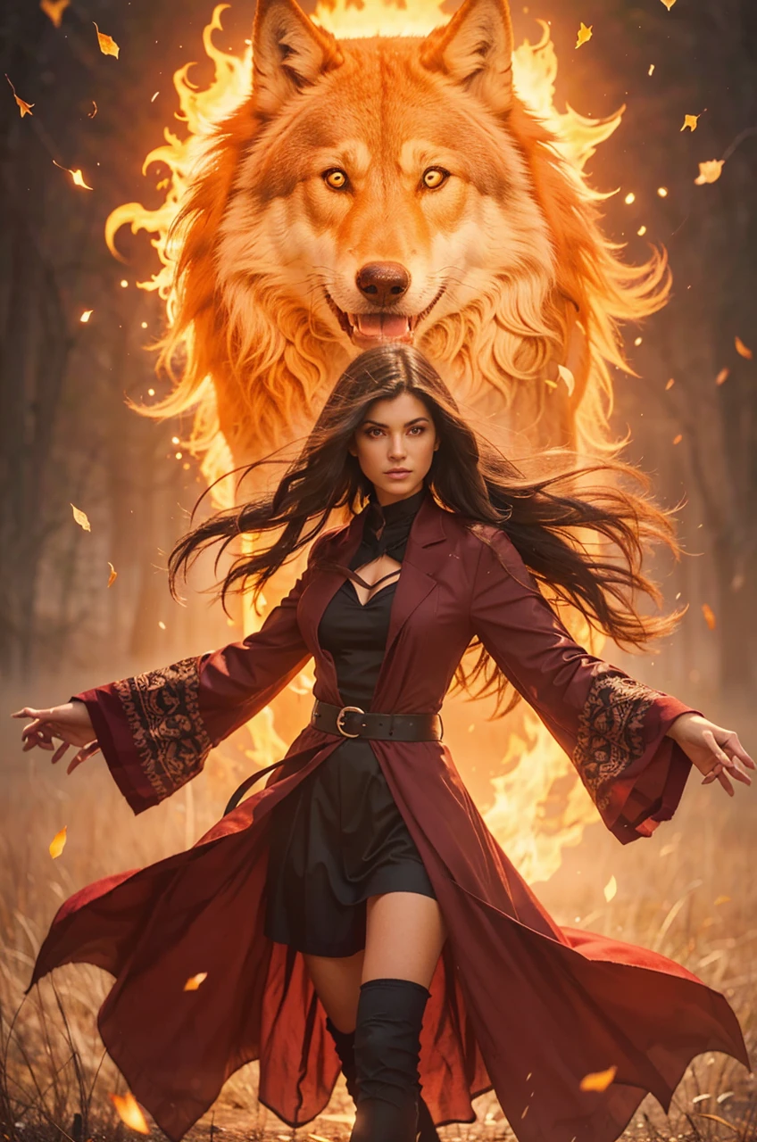Create something similar but with dark hair so that the wolf comes out of a card