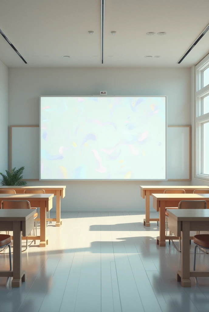 Classroom with realistic surreal whiteboard