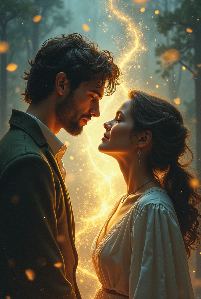 Create an image of a loving couple being separated by magic while a child is cured of terminal cancer